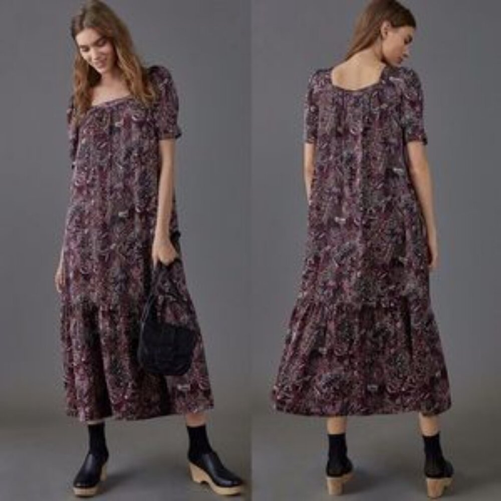 Anthropologie Mauve Floral Maxi Dress